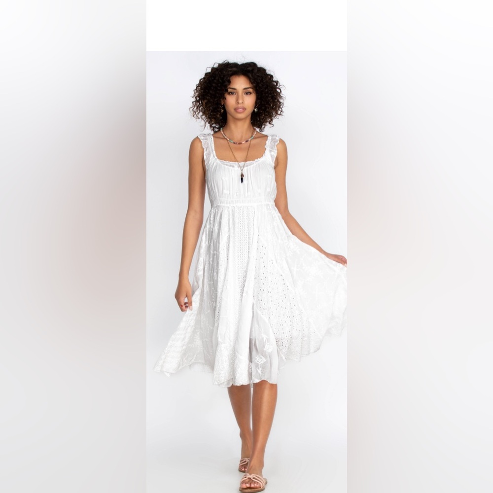 Johnny Was NWT Siren Dress Eyelet Embroidered Rayon size Large with Slip